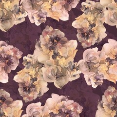 vintage seamless floral pattern brown colour background stock design watercolor abstract flower creative allover design digital creators art design repeat pattern fabric print 