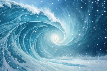 A powerful ocean wave with a swirling vortex and sparkling stars around it