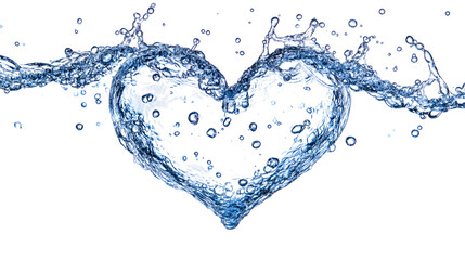 Dynamic Water Splash Forming Heart Shape Against Transparent Background Symbolizing Purity and Refreshment with Bubbles