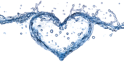 Dynamic Water Splash Forming Heart Shape Against Transparent Background Symbolizing Purity and Refreshment with Bubbles