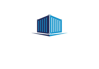 Obraz premium Illustration of a blue shipping container with vertical lines on a white background