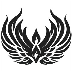 Striking Phoenix Emblem Symbolic Graphic Illustration Featuring an Abstract Bird with Elaborate Wing Details Perfect for Logos or Artistic Design with Black and White Contrast