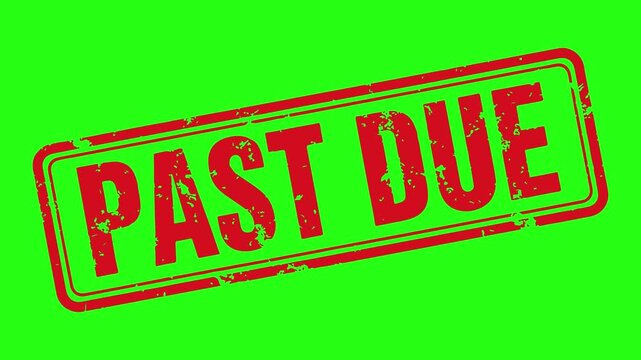 "Past Due" Red Rubber Stamp with Alpha Channel. Green Screen Background.
