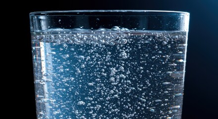 Sparkling Water Bubbles in Glass: Refreshing Blue Hydration Image