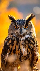 Fototapeta premium Close-up of an owl in golden light