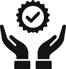 Obraz premium Hands holding a verified quality assurance badge with a checkmark