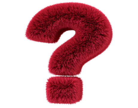  “Textured Fluffy Scarlet Question Mark with Realistic Fibers, Isolated”.