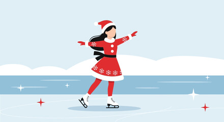 Festive Figure Skating Woman Enjoying Winter Season Celebration on Ice
