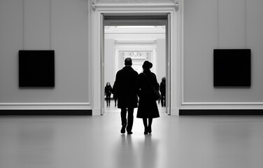 Fototapeta premium Exploring the tranquility of contemporary art in a minimalist gallery with large abstract works on white walls