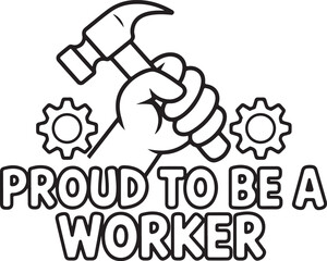 Proud Worker Hand Holding Hammer Labor Day Vector