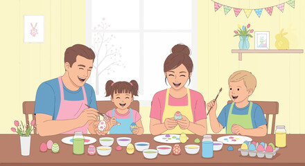 Family Celebrates Easter Painting Eggs Together With Joyful Laughter And Creative Expressions