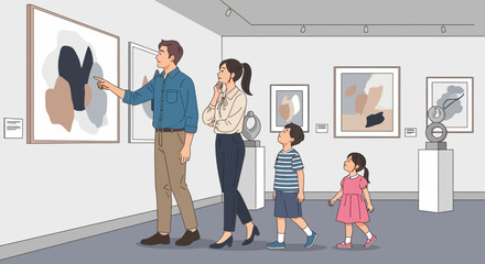 Fototapeta premium Family Enjoying An Educational Trip To An Art Gallery Together On The Weekend