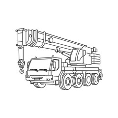 Mobile Crane Isolated, Construction Vehicle, Heavy Machinery, Line Art © Alisya Design