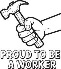 Worker Hand Holding Hammer Line Art Labor Graphic