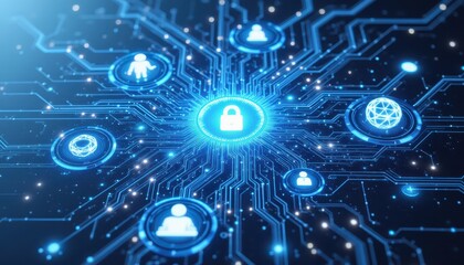 Obraz premium Secure circuitry, a locked circuit board symbolizing digital security and data protection