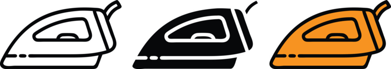 Iron Icon Set Black White Color Outline Silhouette Vector Laundry Appliance Illustration