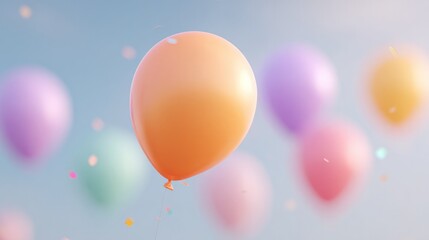 Colorful balloons float gently in bright blue sky, evoking joy a