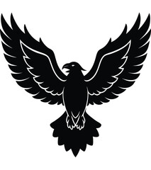 Eagle vector illustration showing an eagle in flight with wings spread in black silhouette style