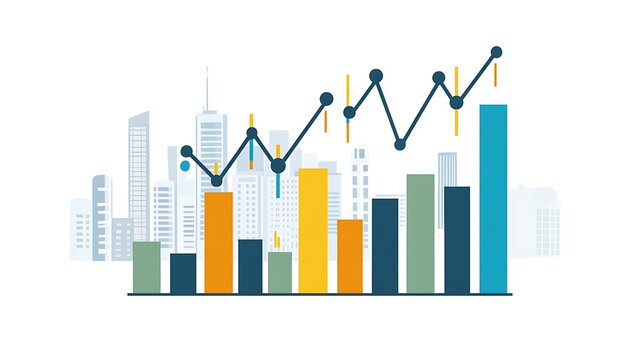 Urban growth represented by a chart of increasing performance.