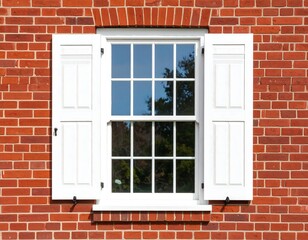 Colonial style window on a brick wall