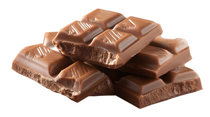 Obraz premium Indulge in Decadence A Tempting Stack of Milk Chocolate Squares Against a Transparent Backdrop of Pure Delight