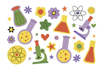 Science and Nature Elements Illustration: A vibrant collection of science-themed illustrations featuring a range of elements.