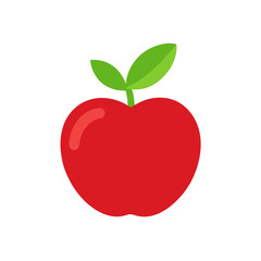 Juicy red apple with a green leaf vector illustration on a white background, symbolizing fresh and healthy organic fruit