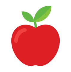 Fresh red apple vector illustration with a green leaf, a healthy food icon design