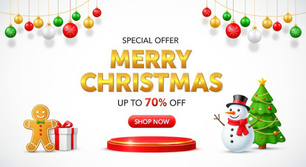 Christmas sale special offer promotion holiday season festive design on white background.