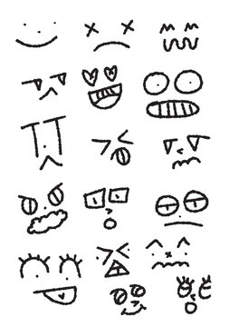 Hand-drawn Faces with Emotions &ndash; Sad, Surprised, Happy, Bored, Looking, Angry