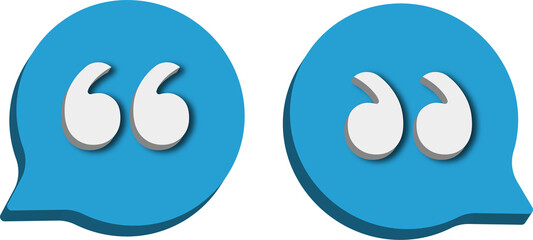 3D Blue Quotation Mark Icon Set Isolated on Transparent Background