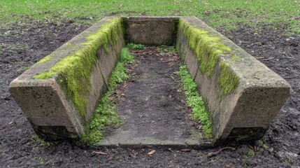 Abandoned Concrete Structure Covered in Green Moss in Nature