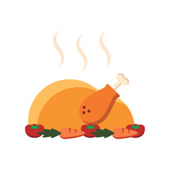Roasted turkey with steam and garnish. Vector