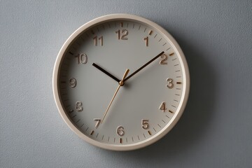 Minimalist wall clock showing 8:00 AM against a neutral gray background