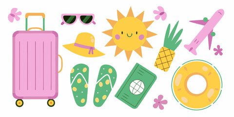 Cute summer vacation travel essentials collection