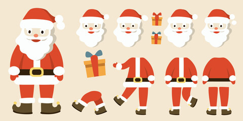 Santa claus character design elements and christmas gifts