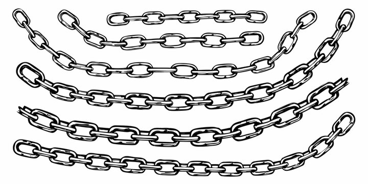 Collection of hand drawn chain links in various curved and straight arrangements