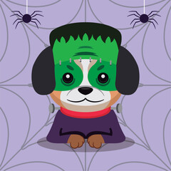 Dog in Frankenstein monster costume. Vector
