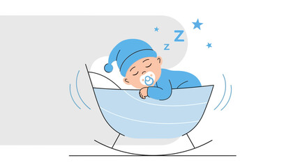 Naklejka premium Illustrative image portraying a serene sleeping baby nestled in a rocking cradle