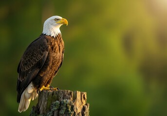 Bald eagle perched on stump