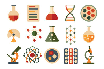 Science Icons: A vibrant collection of meticulously designed icons capturing the essence of scientific exploration, encompassing laboratory equipment and molecular structures