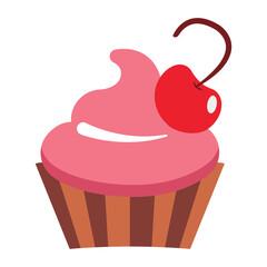 Pink cupcake with cherry topping. Vector