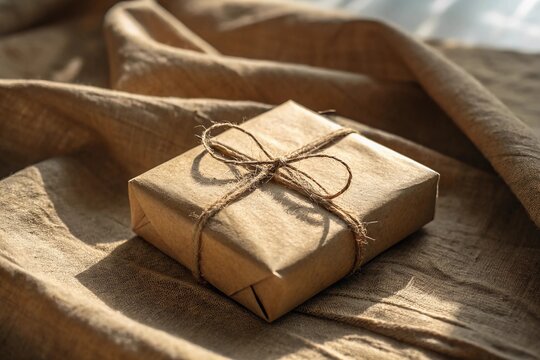Rustic Brown Kraft Paper Parcel with String on Textured Background

