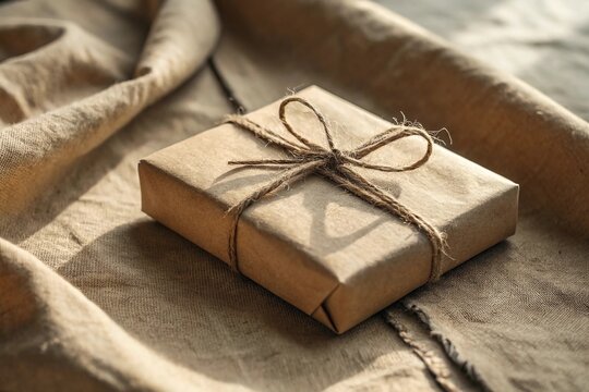 Rustic Brown Kraft Paper Parcel with String on Textured Background


