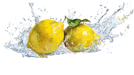 Tangy Lemons in Water Splash on Transparent Background A Refreshing Image for Beverage and Creative Design Projects