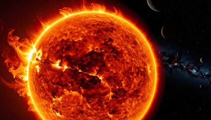 Fiery Sun Erupts in Space with Planets and Stars