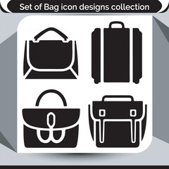A Versatile Collection of Bag Icon Designs Showcasing Different Styles and Shapes in Black and White