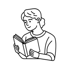 A handsome student sits studying a book in a library