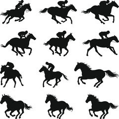 Horse Racing Silhouettes, Horse race SVG, Horses Racing Equestrian Sport and Horseback Riding Black and white vector illustration