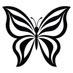 Symmetrical Butterfly Wing Shape with Flowing Line Patterns, Black and White Vector Art